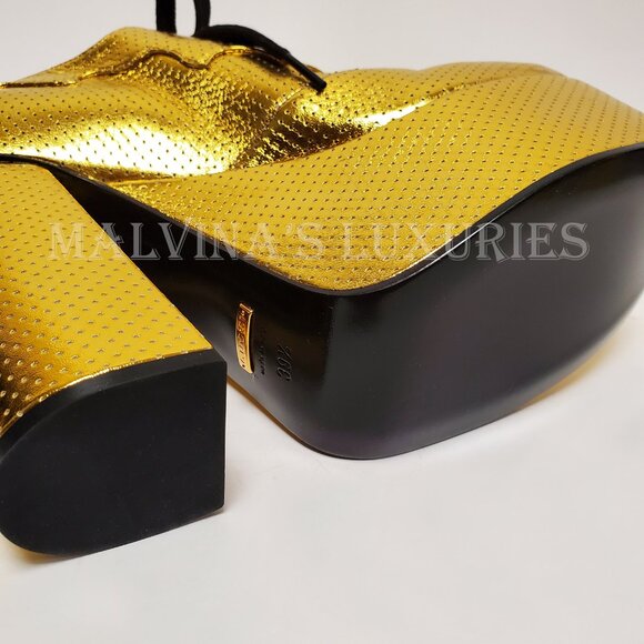 GUCCI SHOES OTIS GOLD LEATHER PLATFORM LACE UP PUMPS sz 39.5 9.5 US - Picture 11 of 15